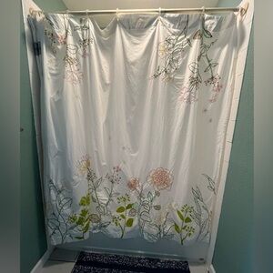 Anthropologie Floral Embroidered Shower Curtain